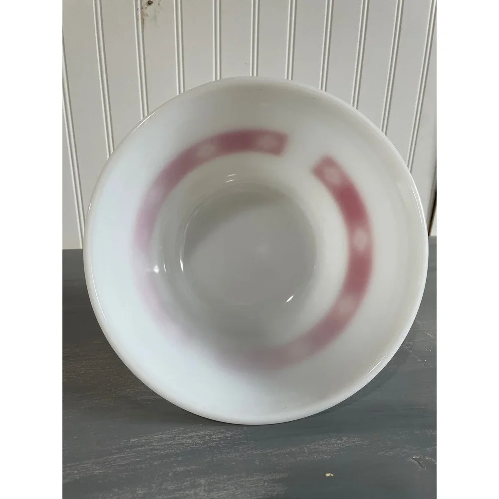 Federal Glass Red Floral Band Milk‎ Glass Mixing Bowl Vintage Heat Proof USA MCM